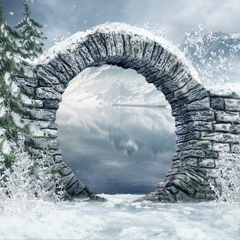 Illustration of a curved bridge with snow